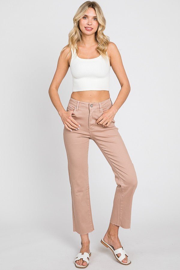 High - Rise Slim Straight Raw Hem Jeans - 22 Palms Boutique