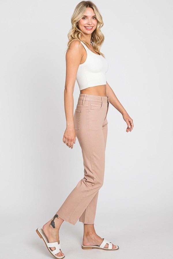High - Rise Slim Straight Raw Hem Jeans - 22 Palms Boutique
