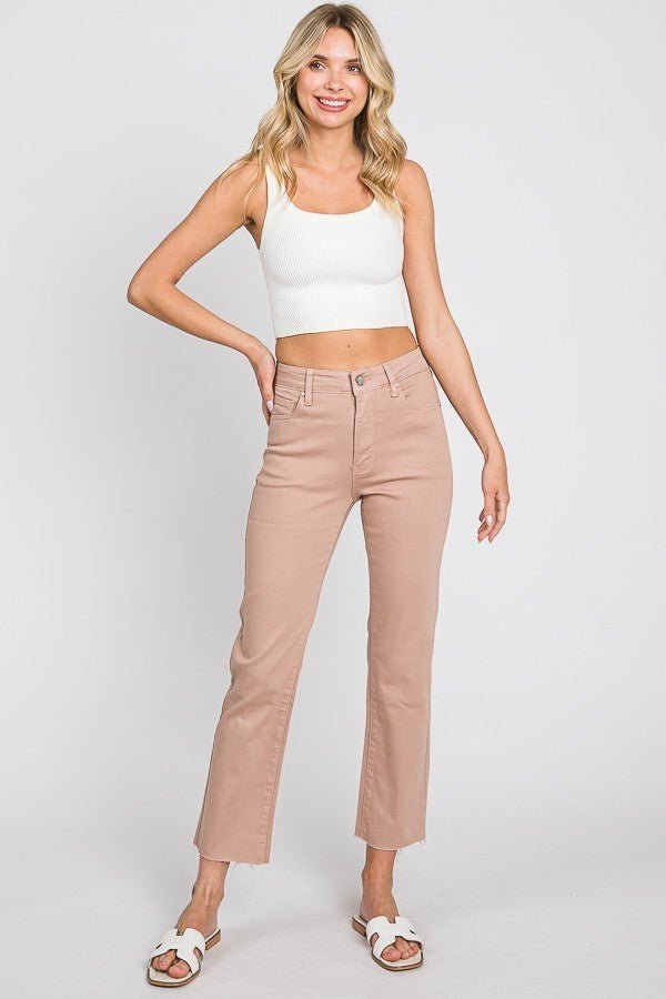 High - Rise Slim Straight Raw Hem Jeans - 22 Palms Boutique