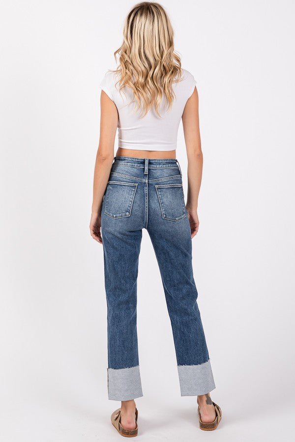 High - rise Stretch Slim Straight w/cuffed hem - 22 Palms Boutique