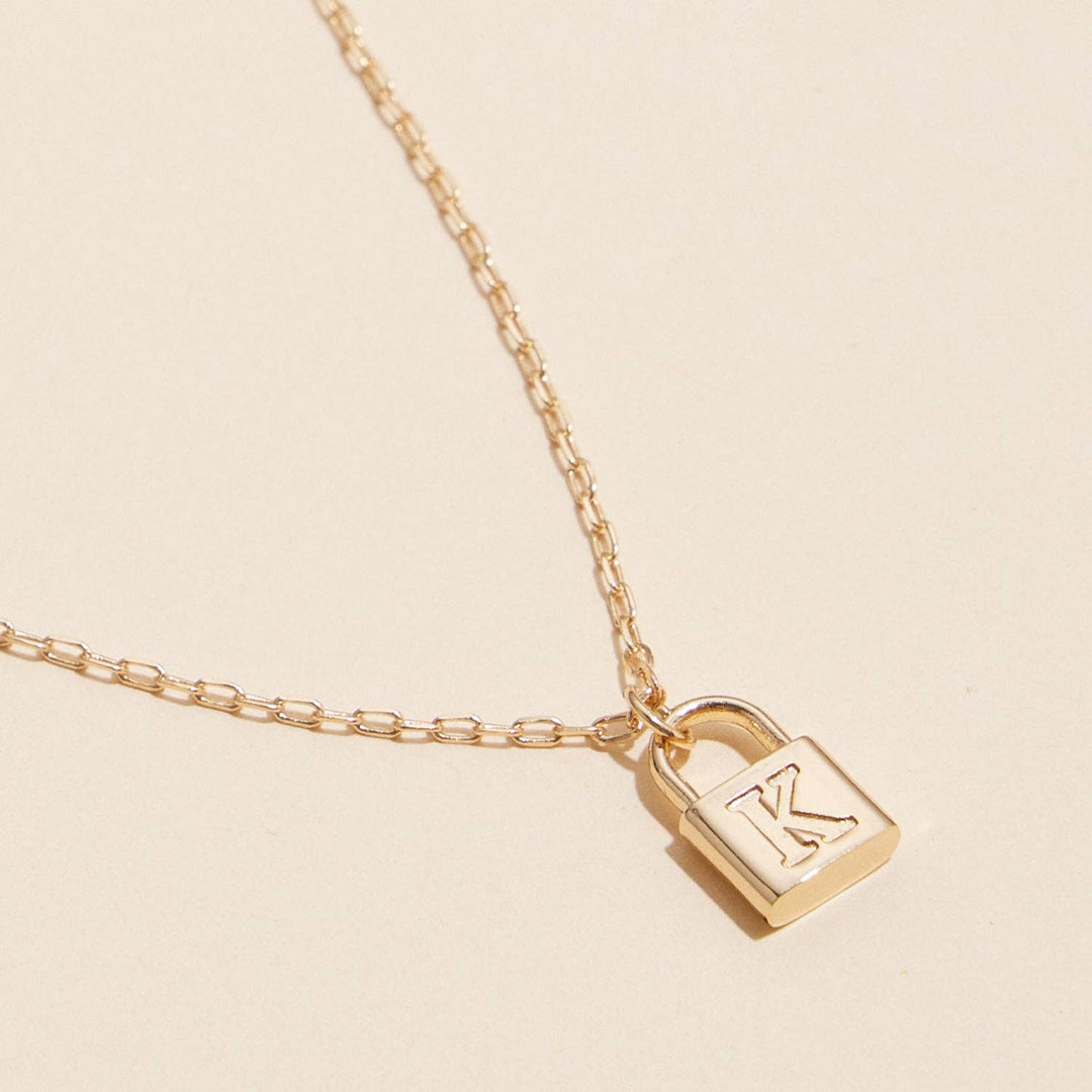 Initial Lock Pendant Necklace - 22 Palms Boutique