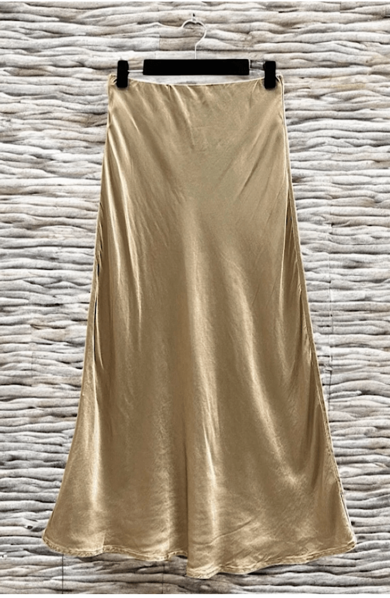 Italian Viscose Satin Midi Skirt in Caramel - 22 Palms Boutique