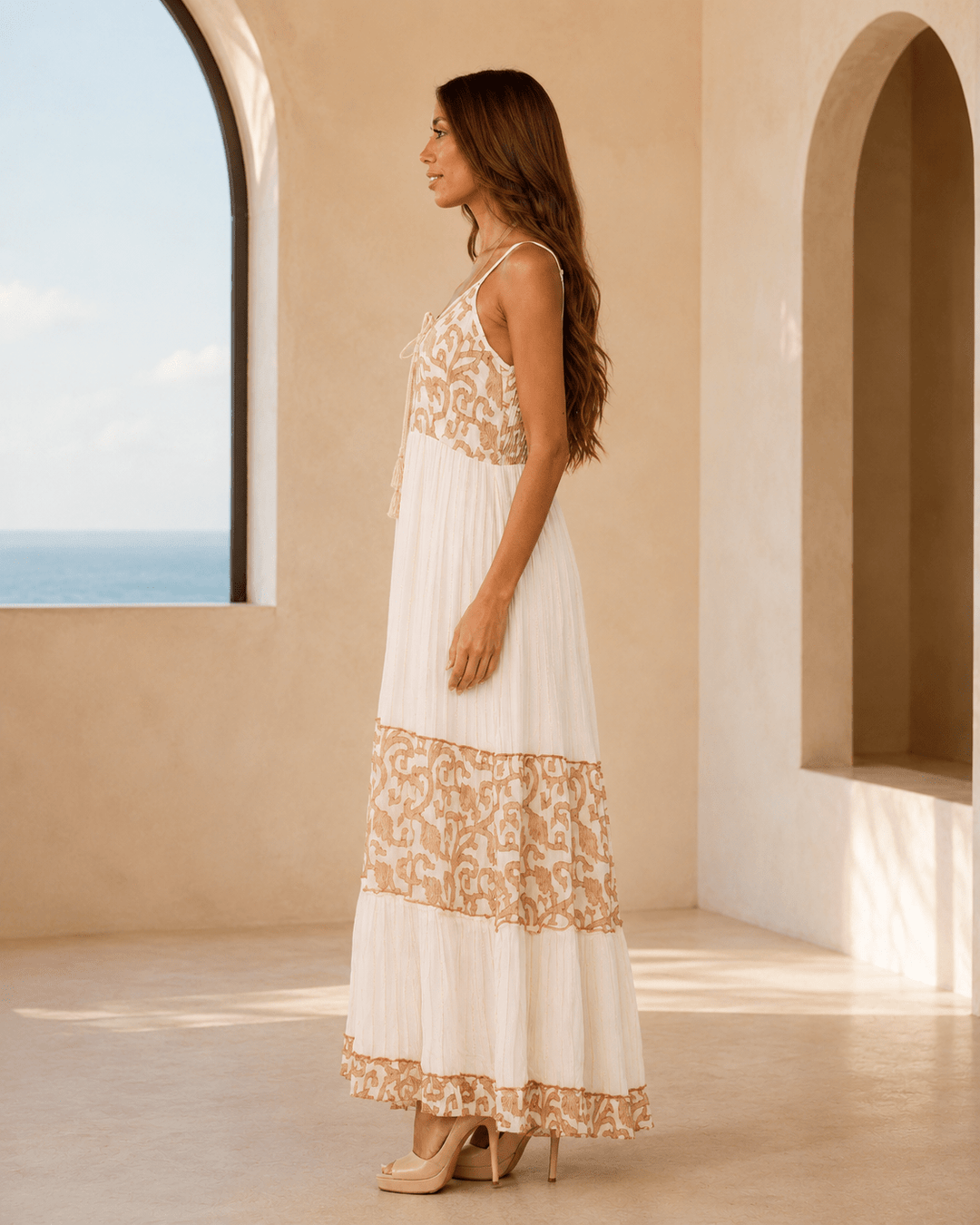 Ivory Grecian Viscose Dress - 22 Palms Boutique