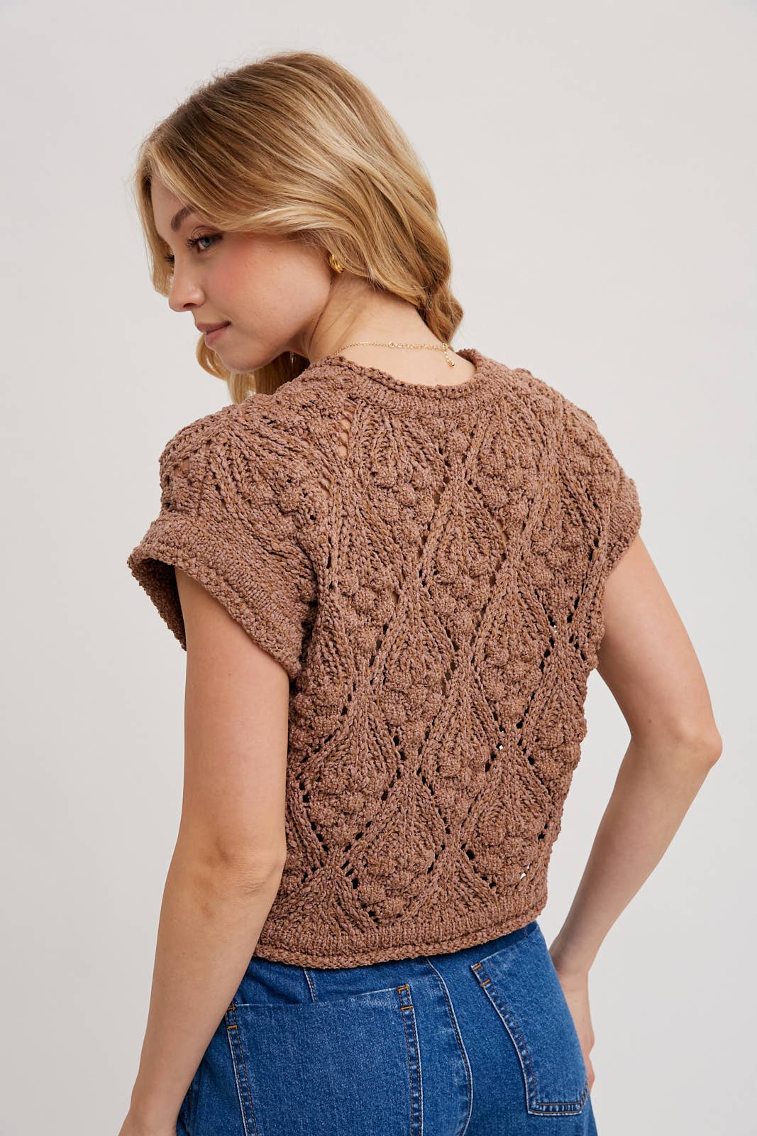 Knit Short Sleeve Crop Sweater in Mocha - 22 Palms Boutique