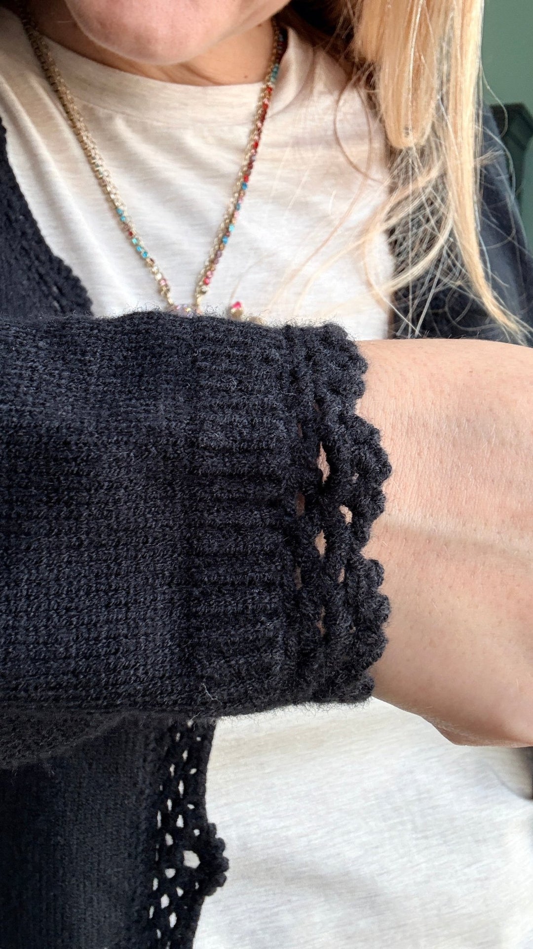 Lace Trimmed Button Front Cardigan in Black - 22 Palms Boutique