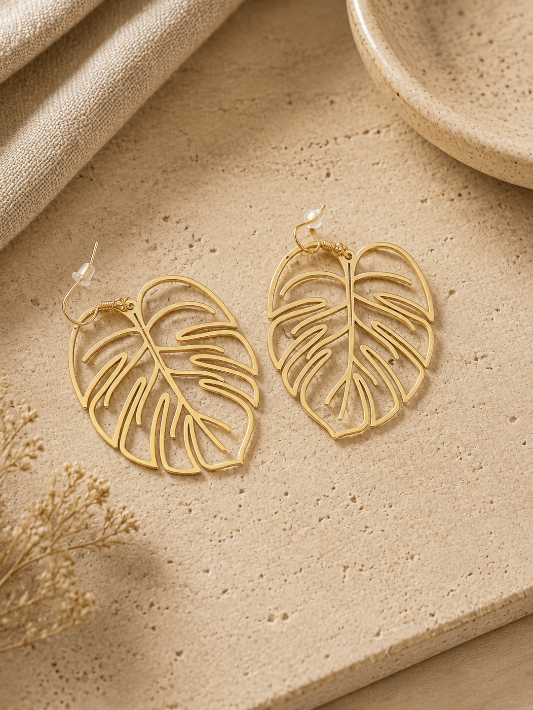 Large leaf gold wire earrings - 22 Palms Boutique