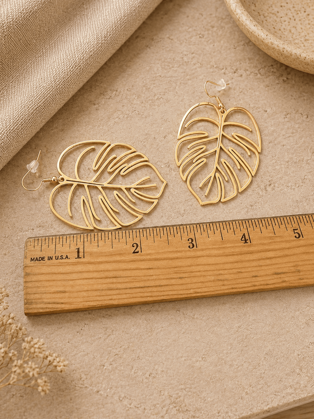 Large leaf gold wire earrings - 22 Palms Boutique