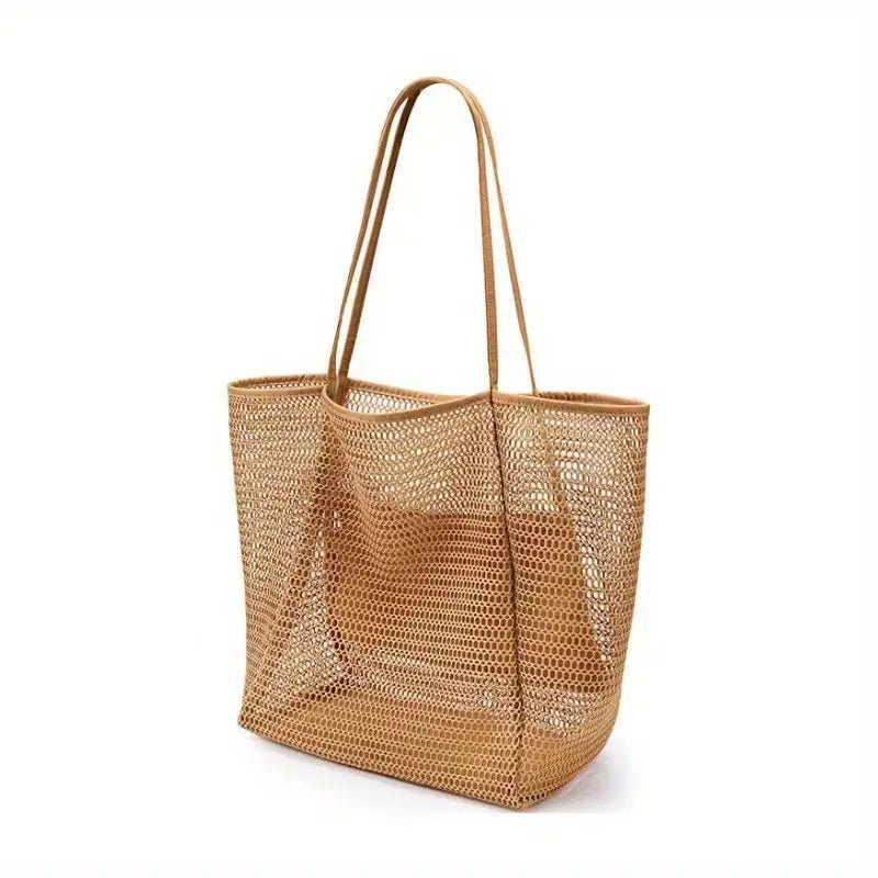 Large Mesh Beach Bag in Khaki - 22 Palms Boutique