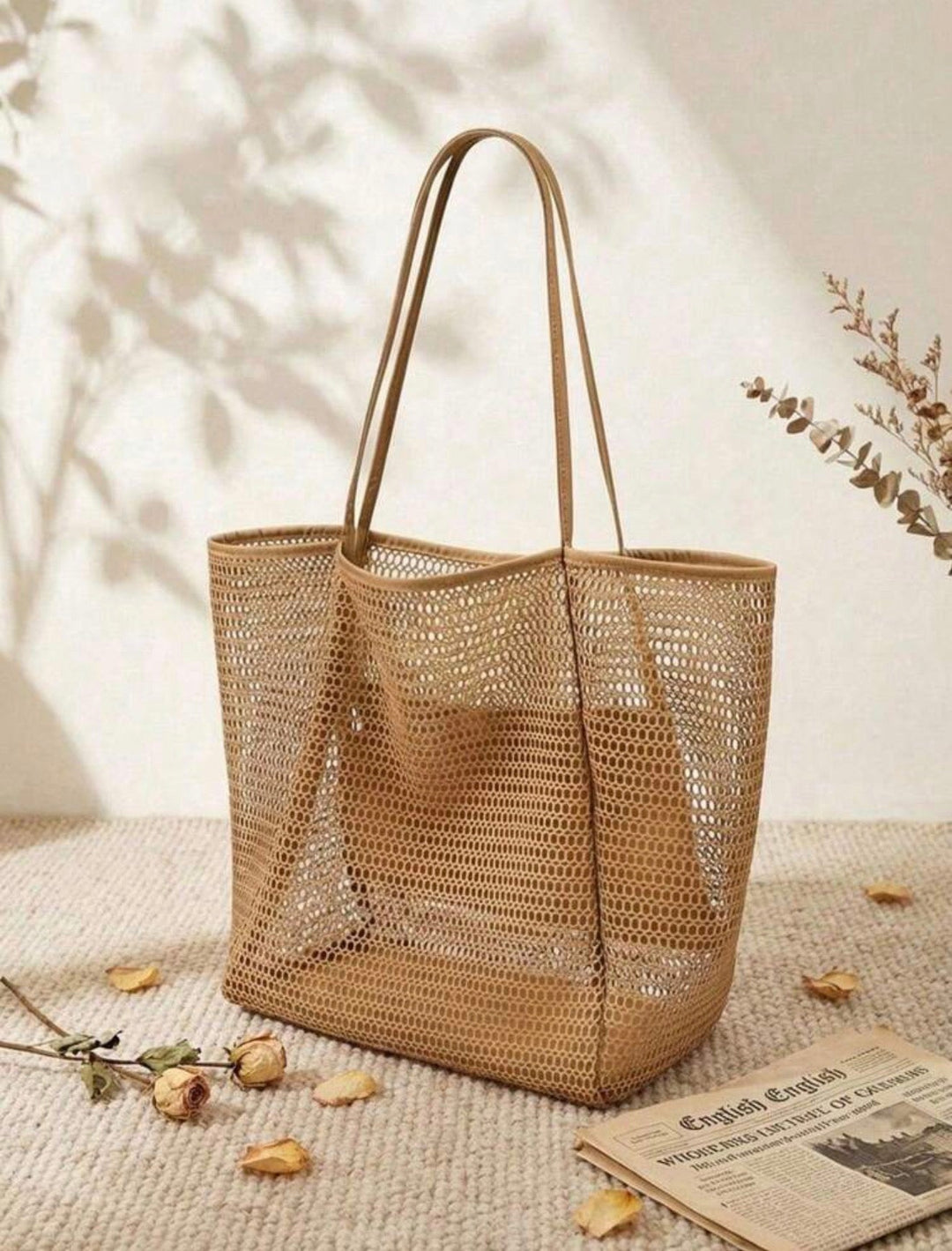Large Mesh Gathering Bag with handles - 22 Palms Boutique