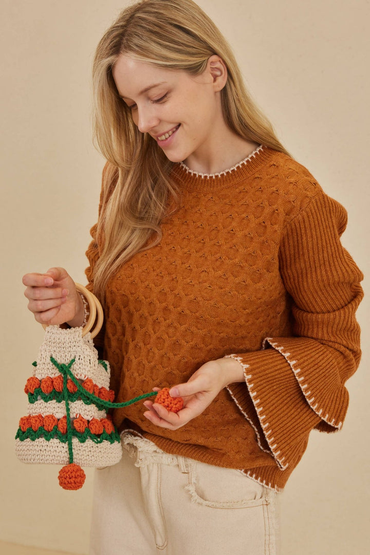 Layered Sleeve Velvet Soft Sweater - 22 Palms Boutique