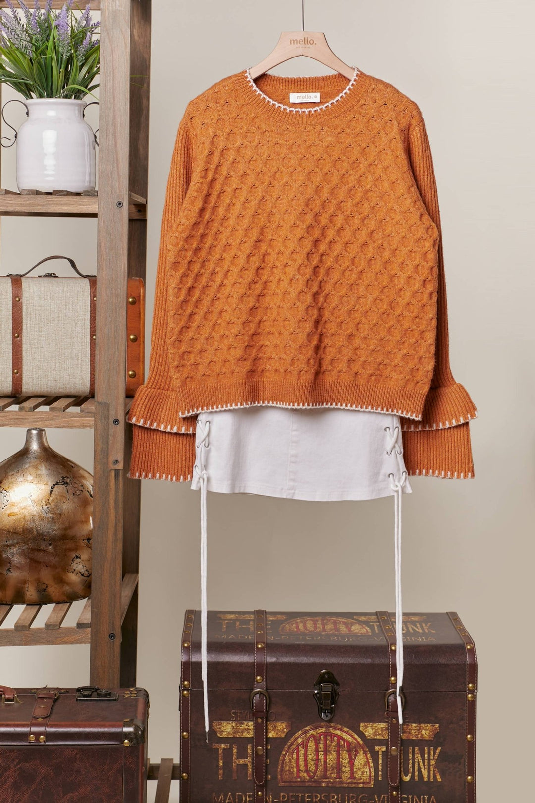Layered Sleeve Velvet Soft Sweater - 22 Palms Boutique