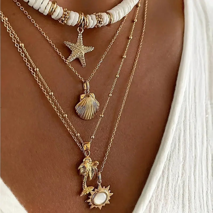 Layered Boho Beach Necklace in gold