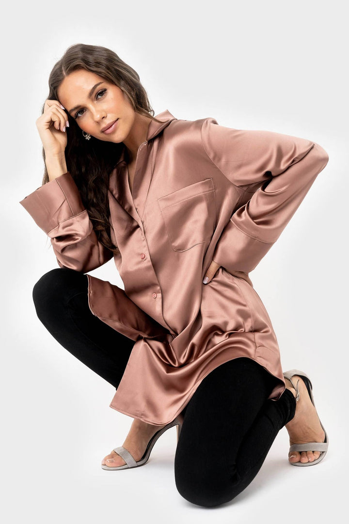 Luxe Lounge Button Up Silky Sleep Dress - 22 Palms Boutique