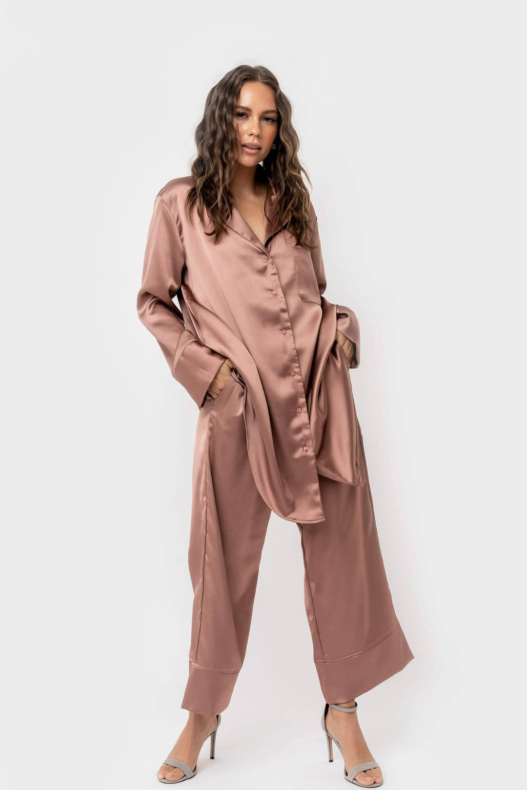 Luxe Lounge Button Up Silky Sleep Dress - 22 Palms Boutique