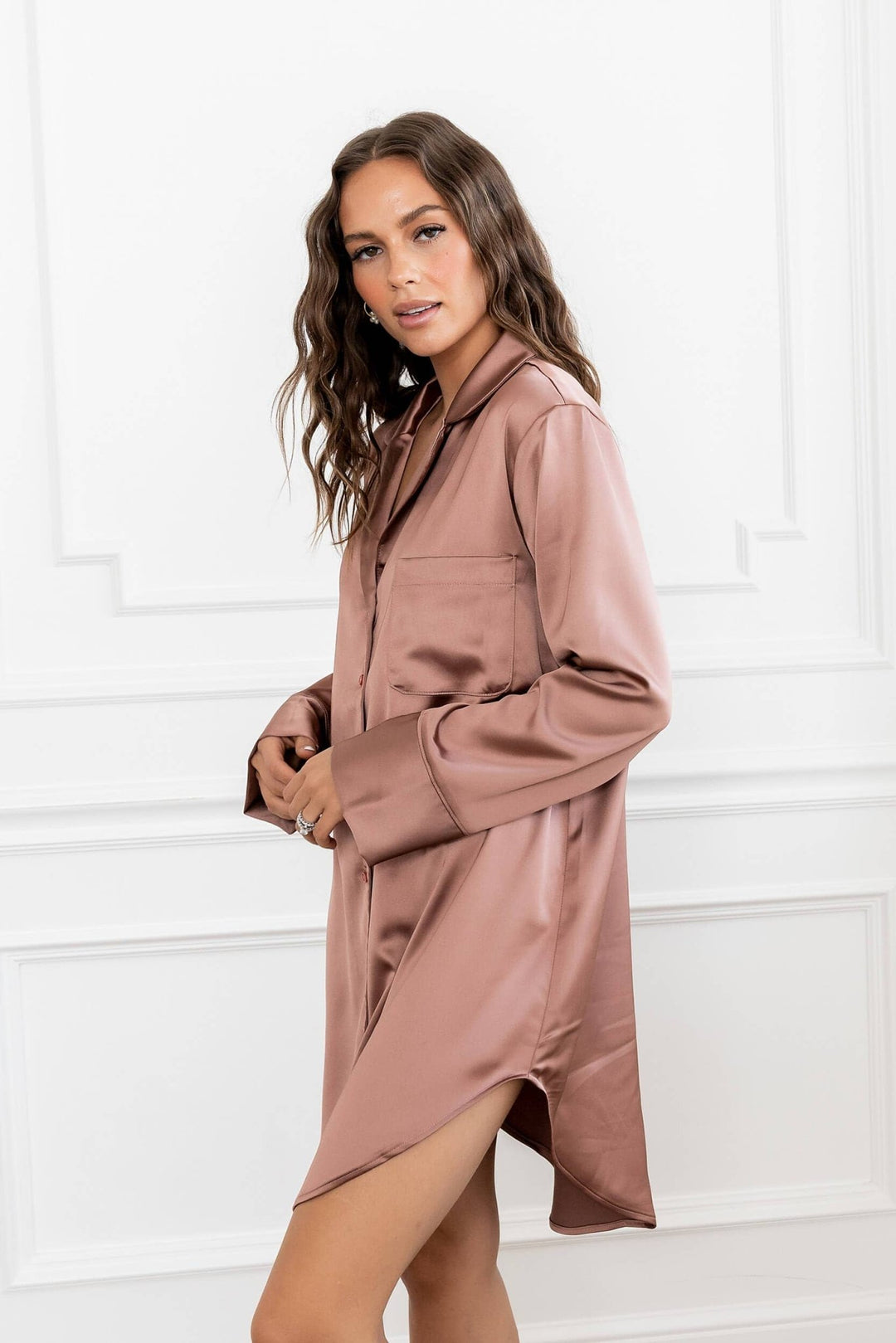 Luxe Lounge Button Up Silky Sleep Dress - 22 Palms Boutique