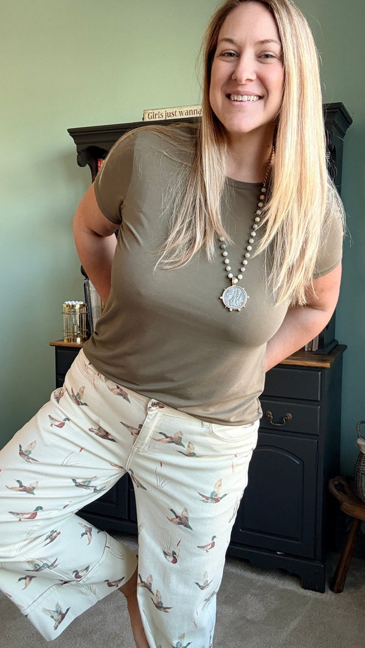 Mallard Printed Cuffed Hem Shift Jeans - 22 Palms Boutique
