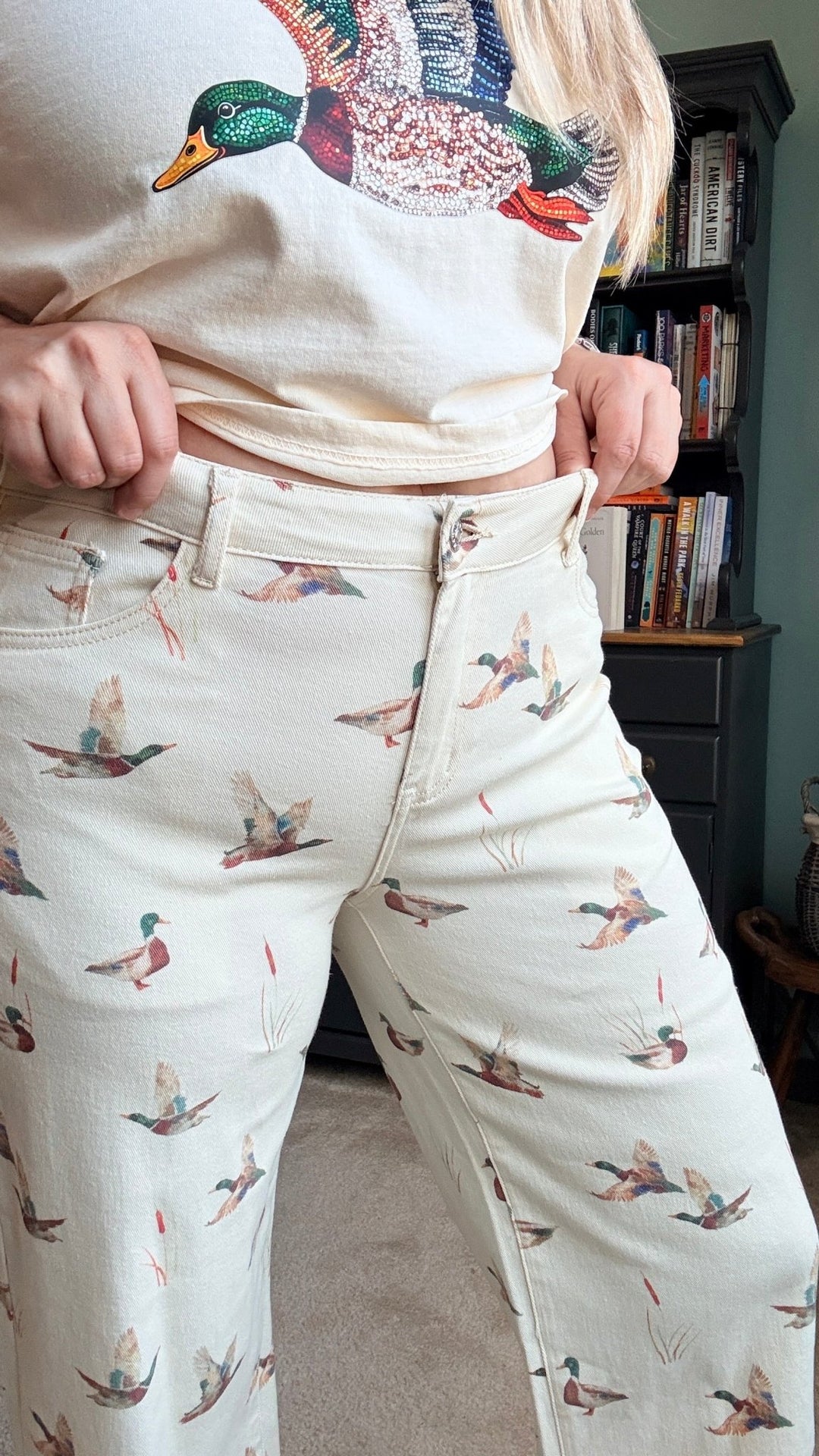 Mallard Printed Cuffed Hem Shift Jeans - 22 Palms Boutique