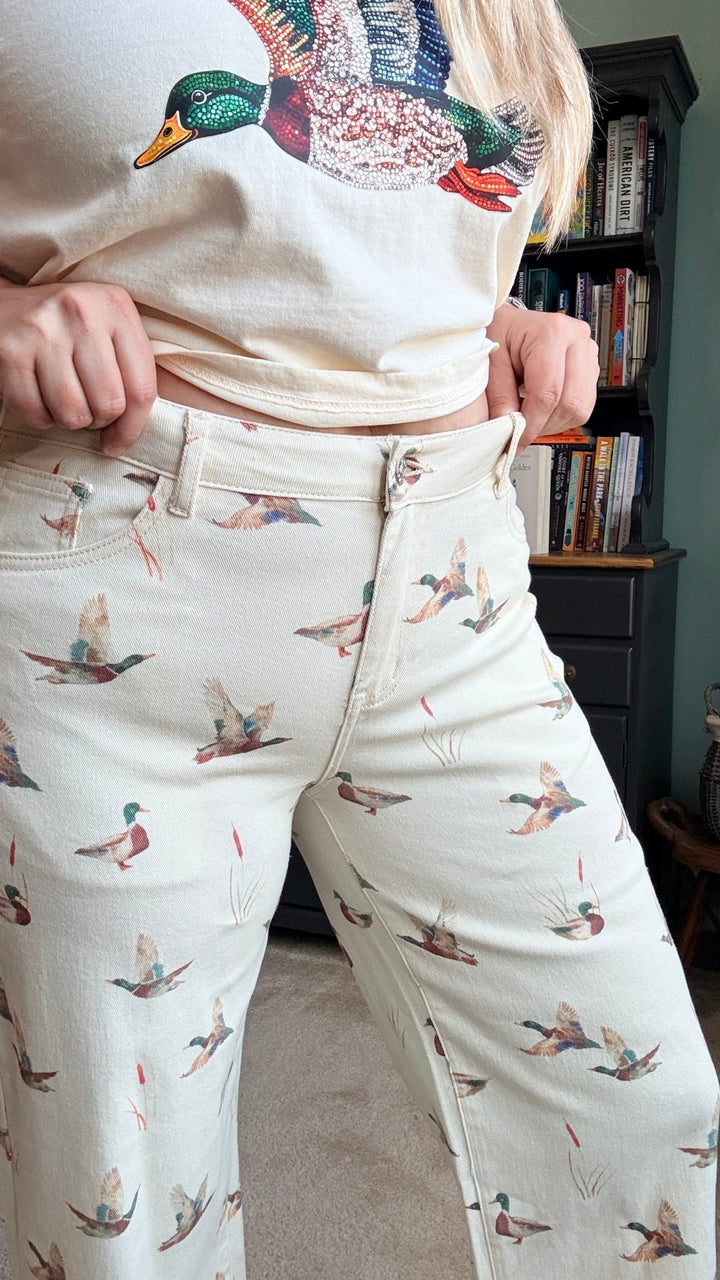 Mallard Printed Cuffed Hem Shift Jeans - 22 Palms Boutique