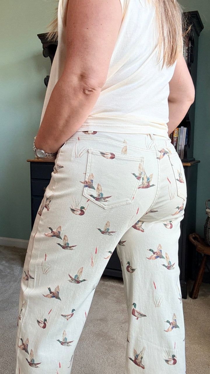 Mallard Printed Cuffed Hem Shift Jeans - 22 Palms Boutique