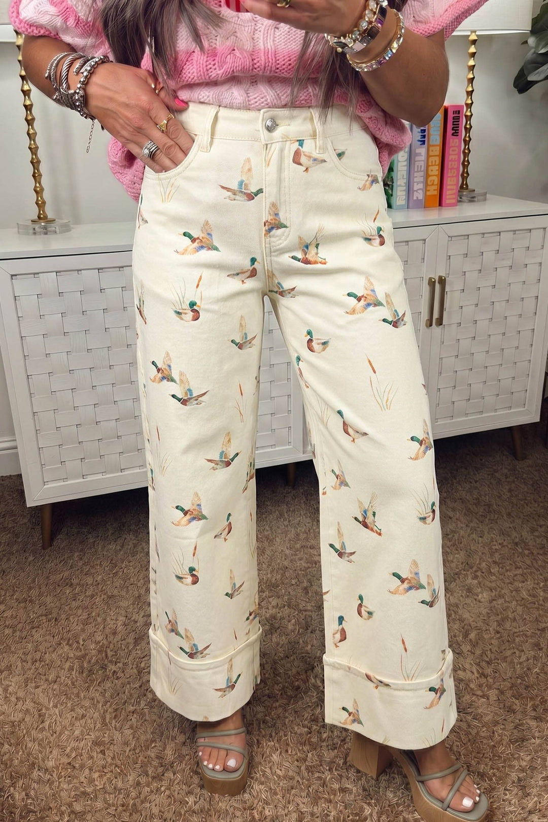 Mallard Printed Cuffed Hem Shift Jeans - 22 Palms Boutique