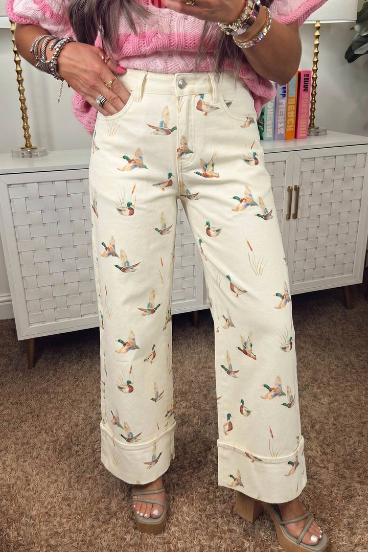 Mallard Printed Cuffed Hem Shift Jeans - 22 Palms Boutique