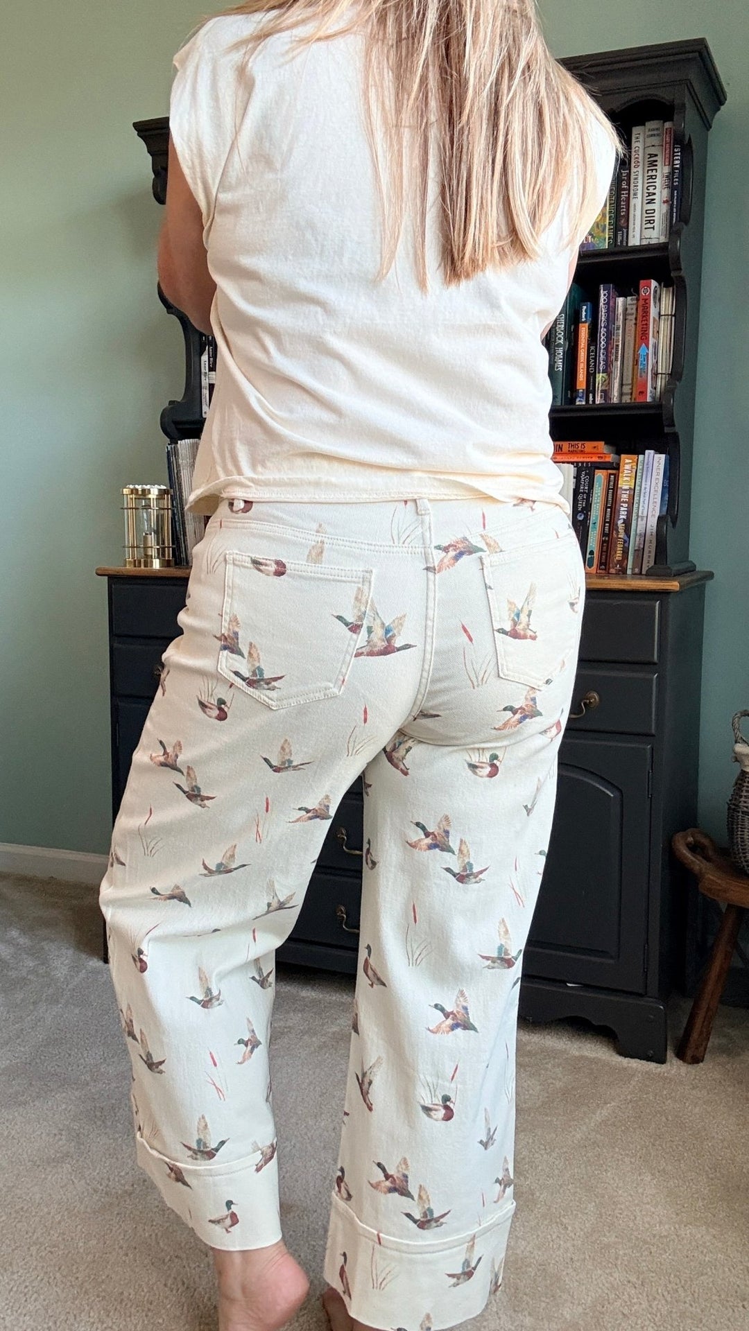 Mallard Printed Cuffed Hem Shift Jeans - 22 Palms Boutique