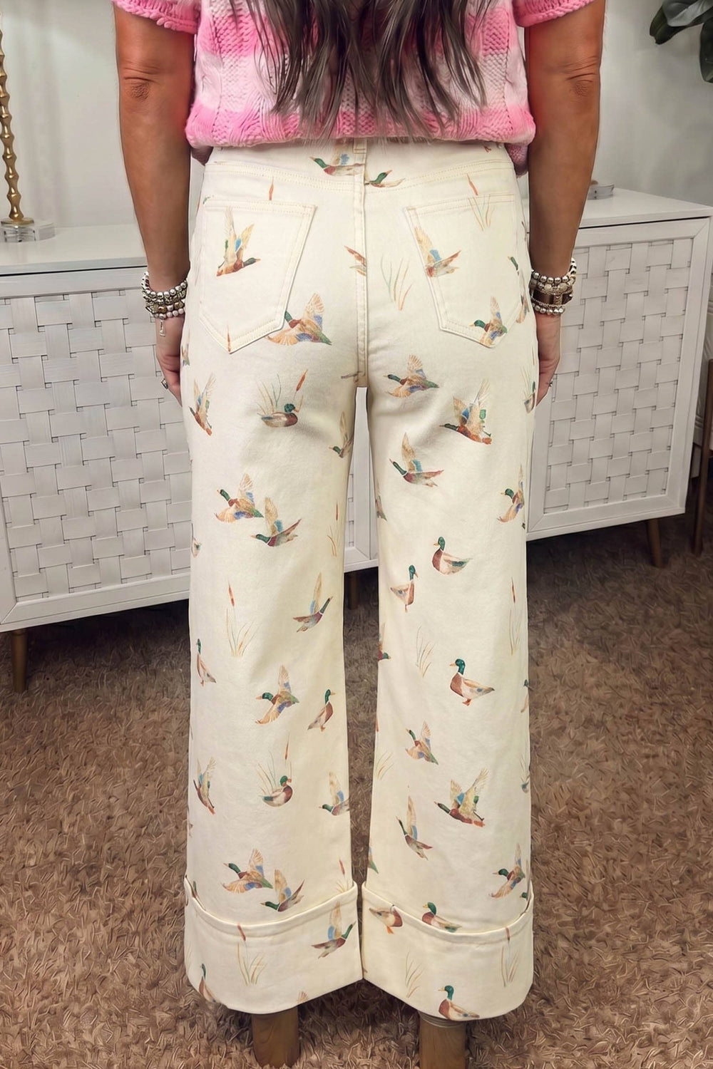 Mallard Printed Cuffed Hem Shift Jeans - 22 Palms Boutique