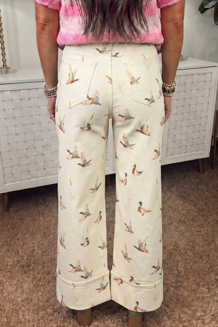 Mallard Printed Cuffed Hem Shift Jeans - 22 Palms Boutique