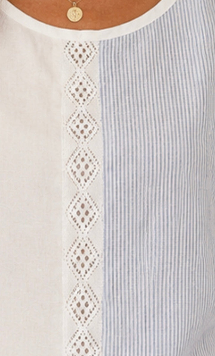 Mallory Mix Top - Blue/White - 22 Palms Boutique