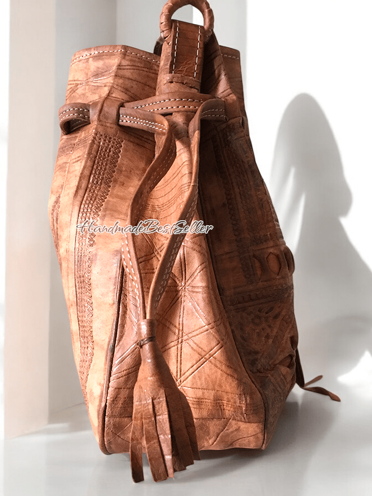 Moroccan Handcrafted Leather Backpack Handbag - 22 Palms Boutique