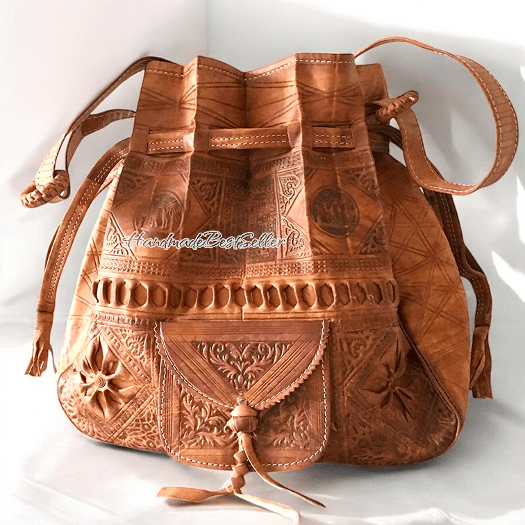 bohemian leather backpack Moroccan Handcrafted Leather Shoulder bag – 22 Palms Boutique