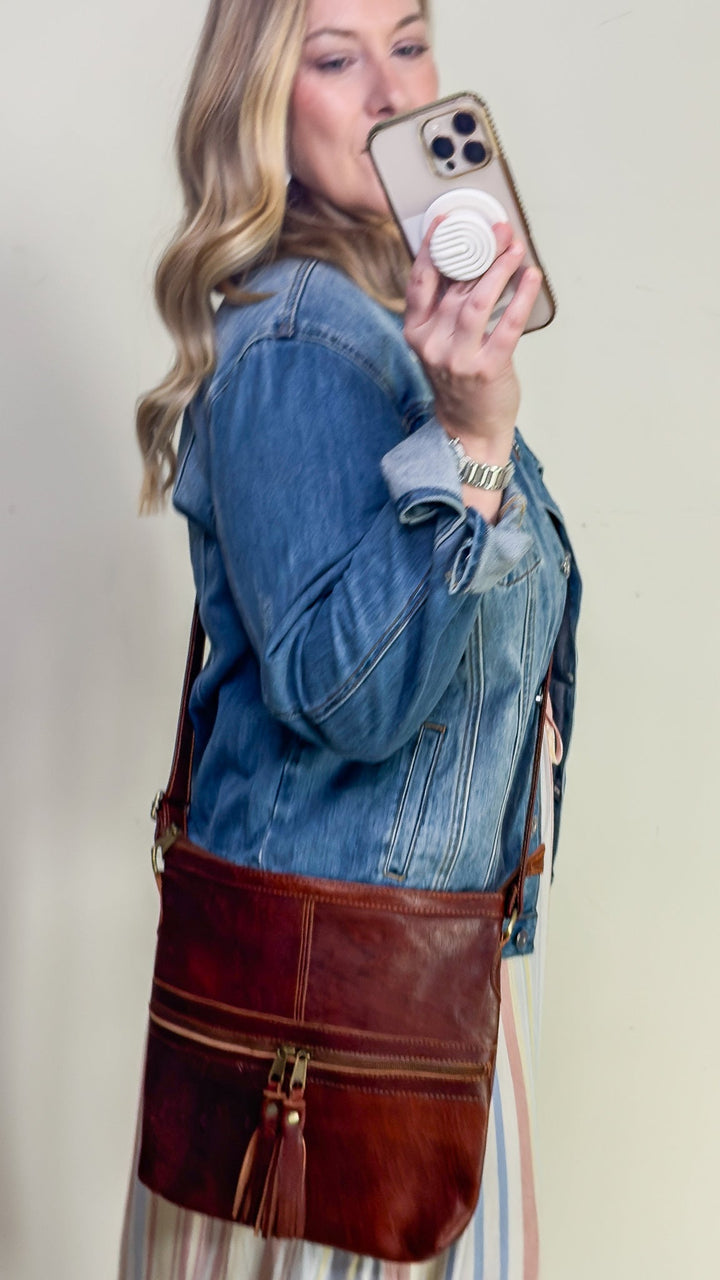 Moroccan Vintage Brown Leather Messenger Bag - 22 Palms Boutique