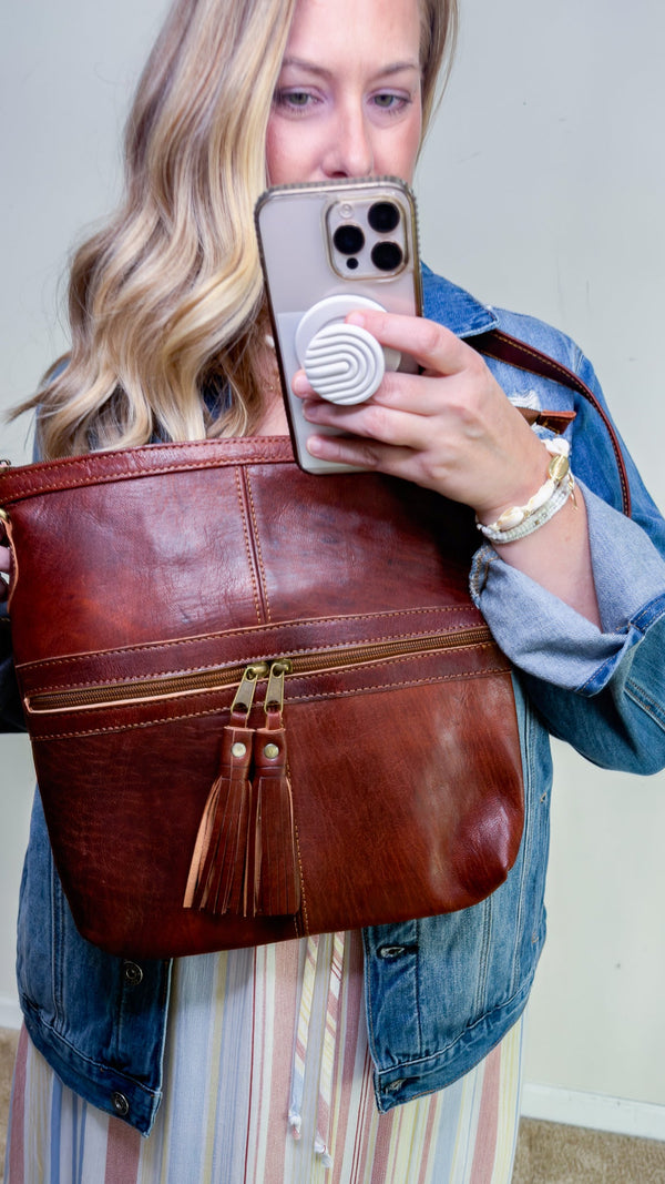 Moroccan Vintage Brown Leather Messenger Bag - 22 Palms Boutique