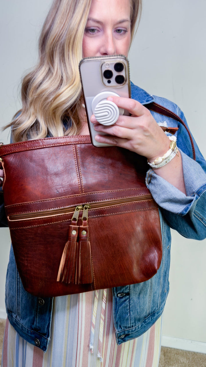 Moroccan Vintage Brown Leather Messenger Bag - 22 Palms Boutique