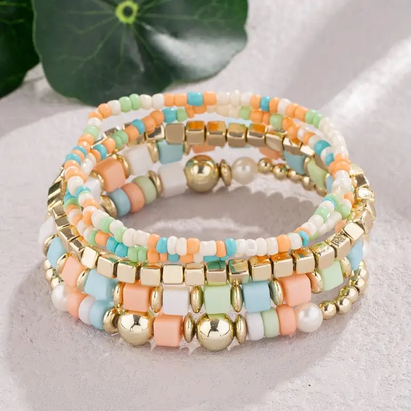 Multi beaded bracelet stack set in Sherbert - 22 Palms Boutique