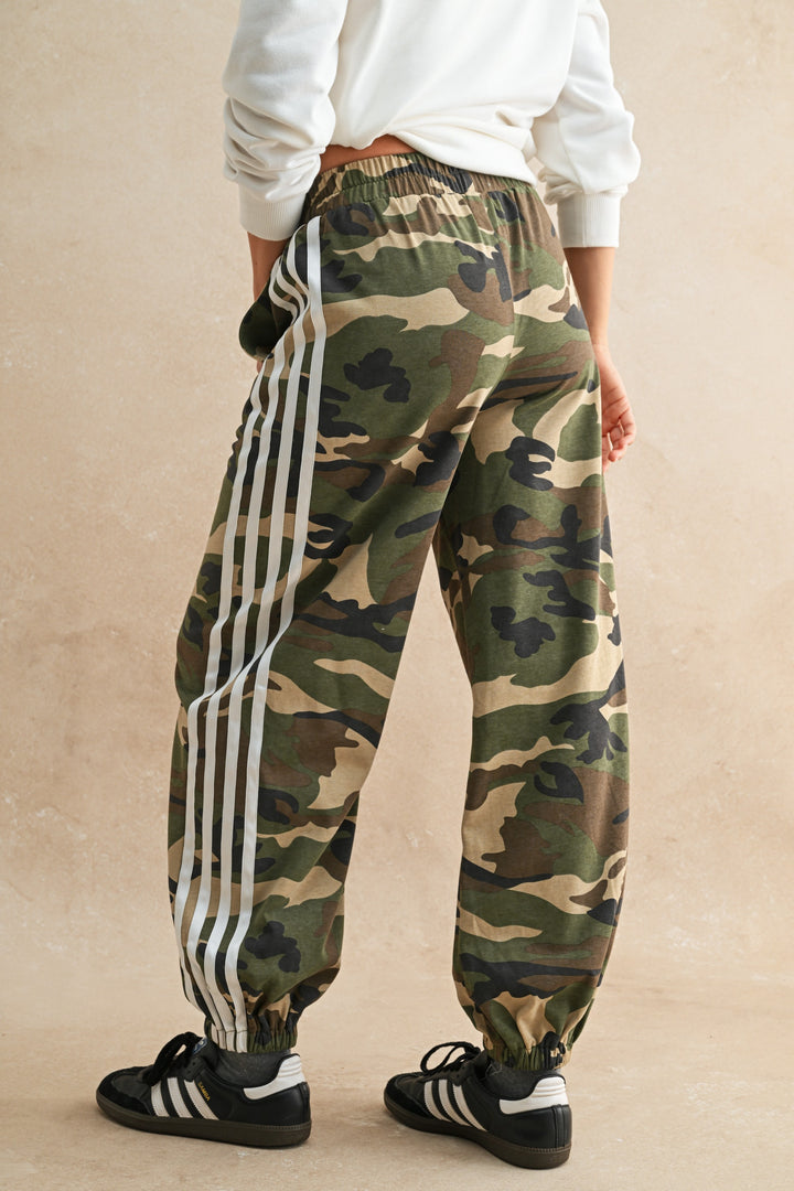 Soft Washed Vintage Camo Four Stripe Track Jogger Pants