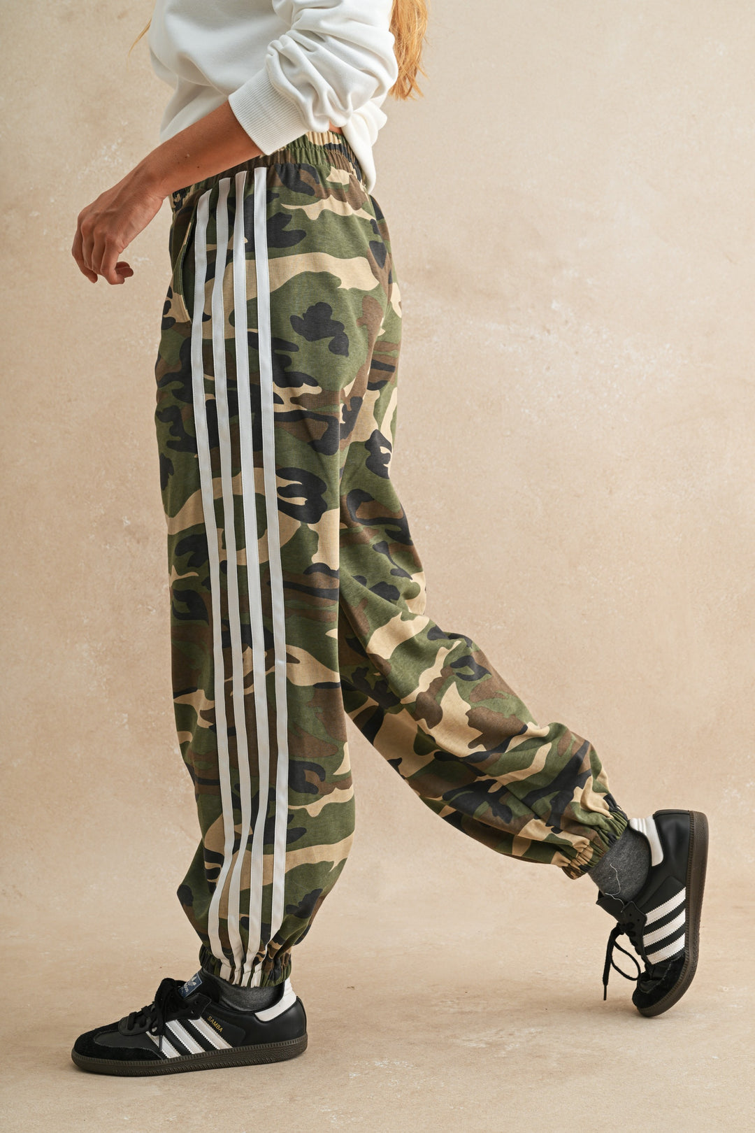 Soft Washed Vintage Camo Four Stripe Track Jogger Pants