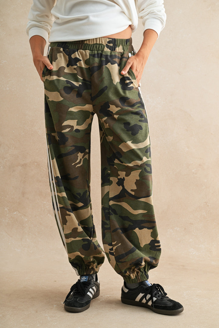 Soft Washed Vintage Camo Four Stripe Track Jogger Pants