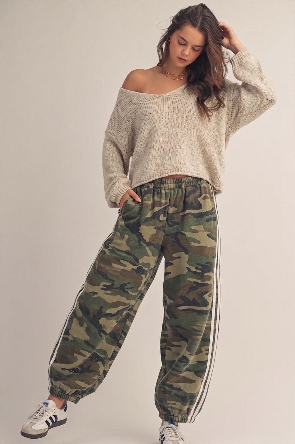 Soft Washed Vintage Camo Four Stripe Track Jogger Pants