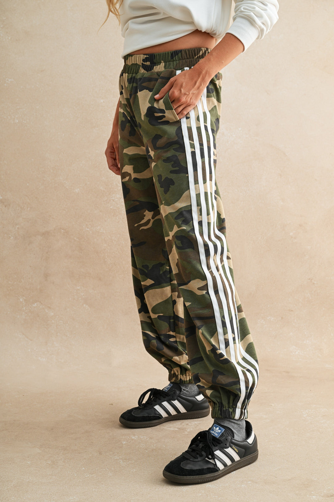 Soft Washed Vintage Camo Four Stripe Track Jogger Pants