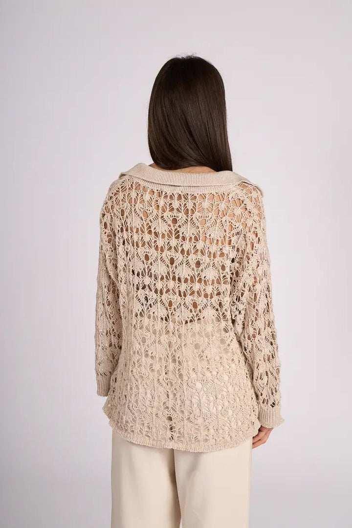 Oversize Crochet Style Polo - Ines - 22 Palms Boutique