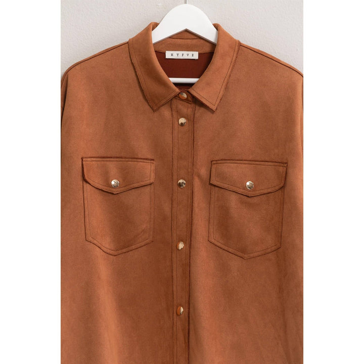 Oversized Suede Shirt With Pocket - 22 Palms Boutique