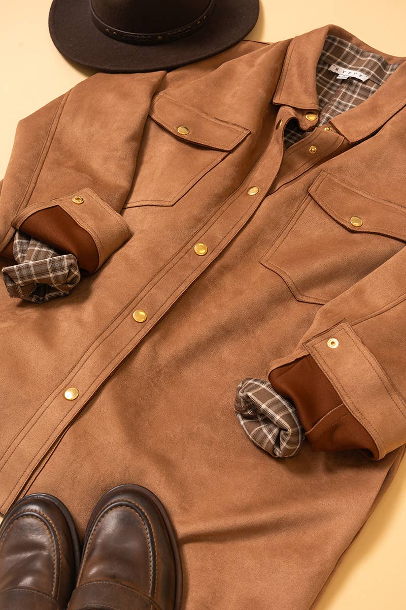 Oversized Suede Shirt With Pocket - 22 Palms Boutique