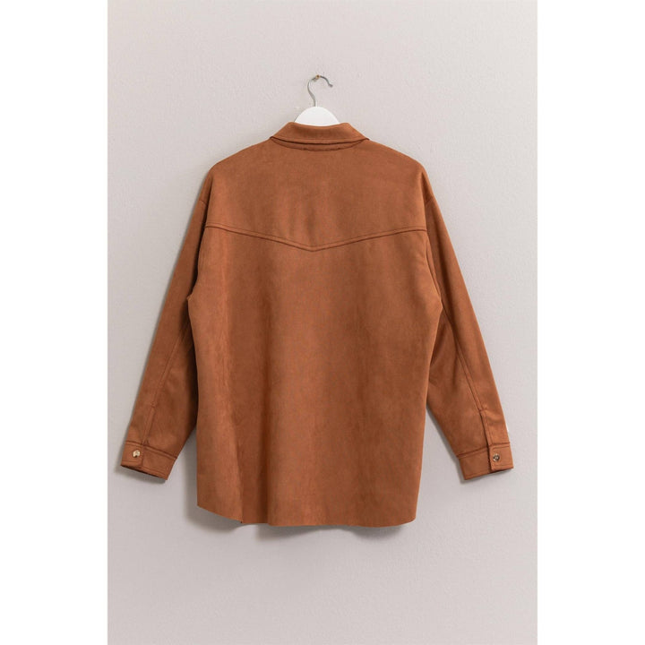 Oversized Suede Shirt With Pocket - 22 Palms Boutique