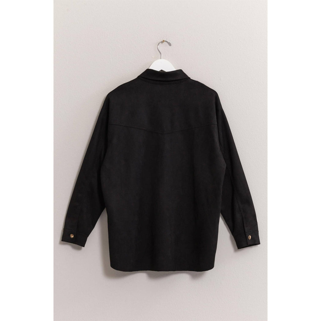 Oversized Suede Shirt With Pocket - 22 Palms Boutique