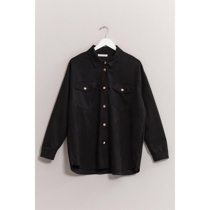 Oversized Suede Shirt With Pocket - 22 Palms Boutique