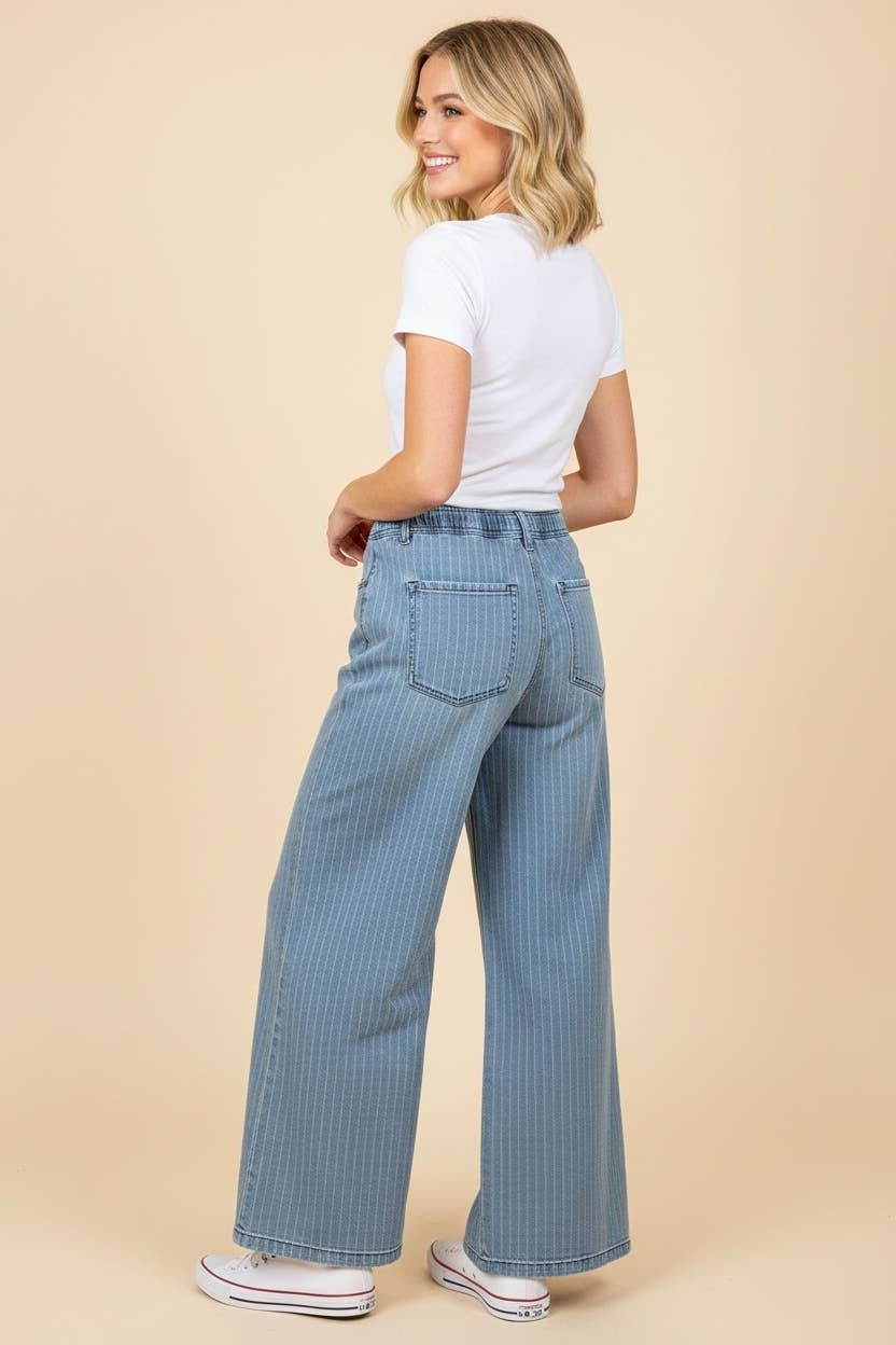 Pinstripe wide leg drawstring pants - 22 Palms Boutique