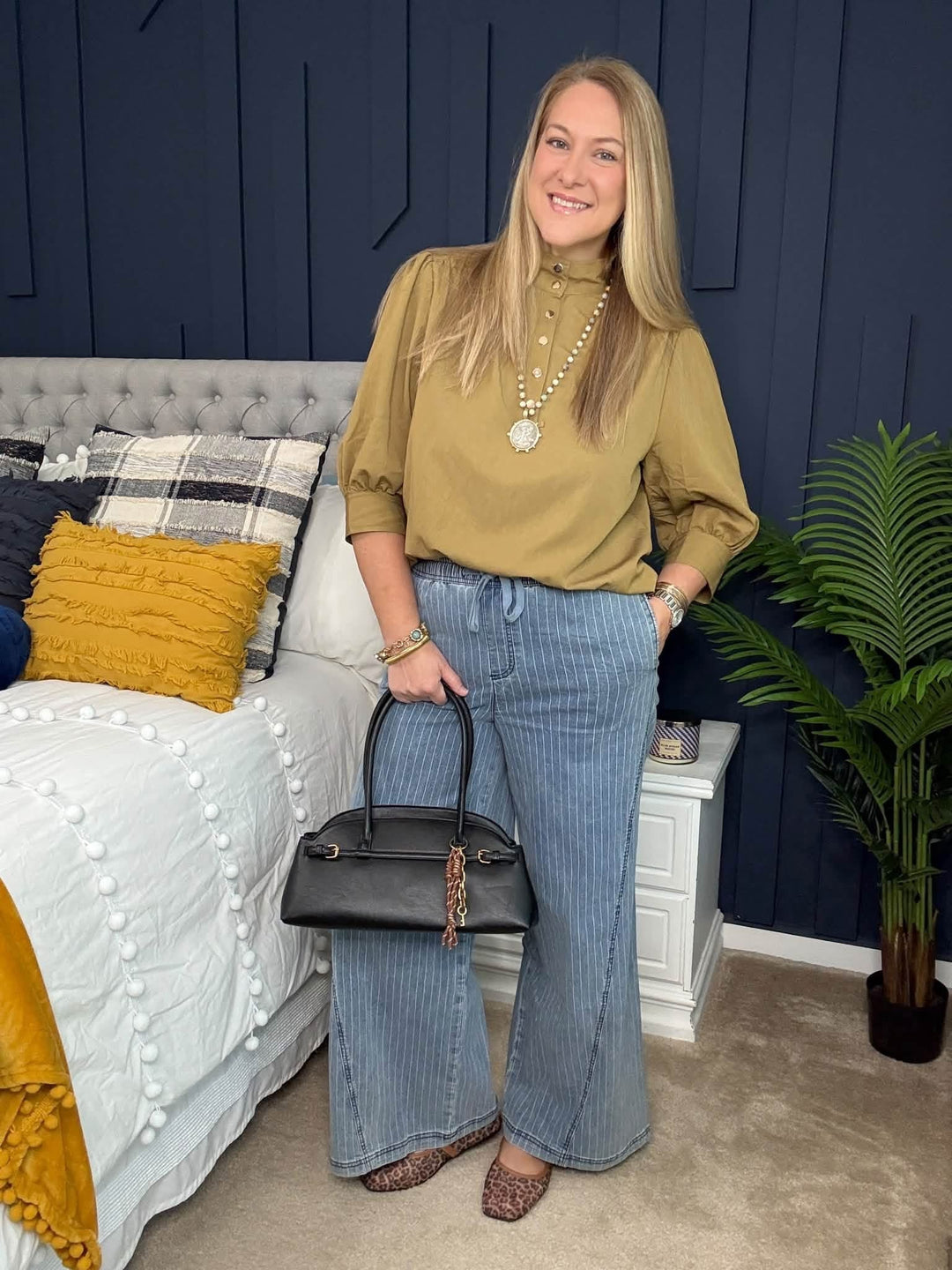 Pinstripe Wide Leg Drawstring Pants - 22 Palms Boutique