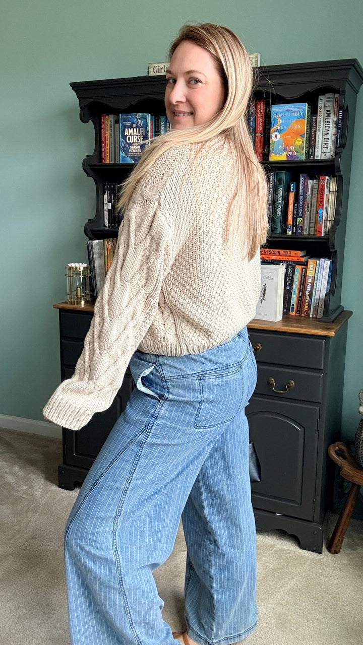 Pinstripe Wide Leg Drawstring Pants - 22 Palms Boutique
