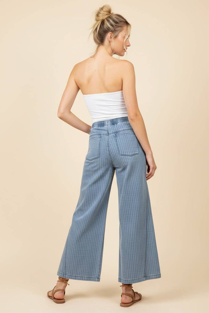 Pinstripe wide leg drawstring pants - 22 Palms Boutique